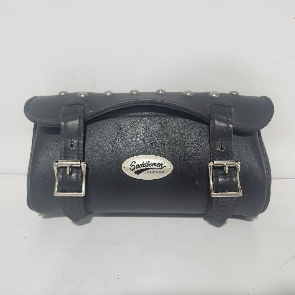 Black Leather 12" Motorcycle Roll Sanddlebag Saddlemen by Travelcade